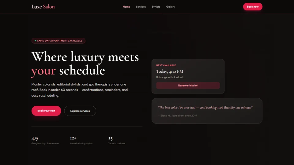 Luxe Salon & Spa — Salon Booking Website